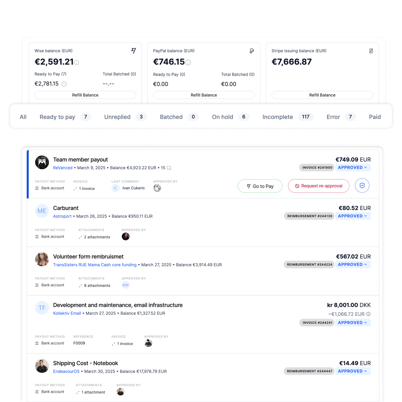 Pay approved payment requests