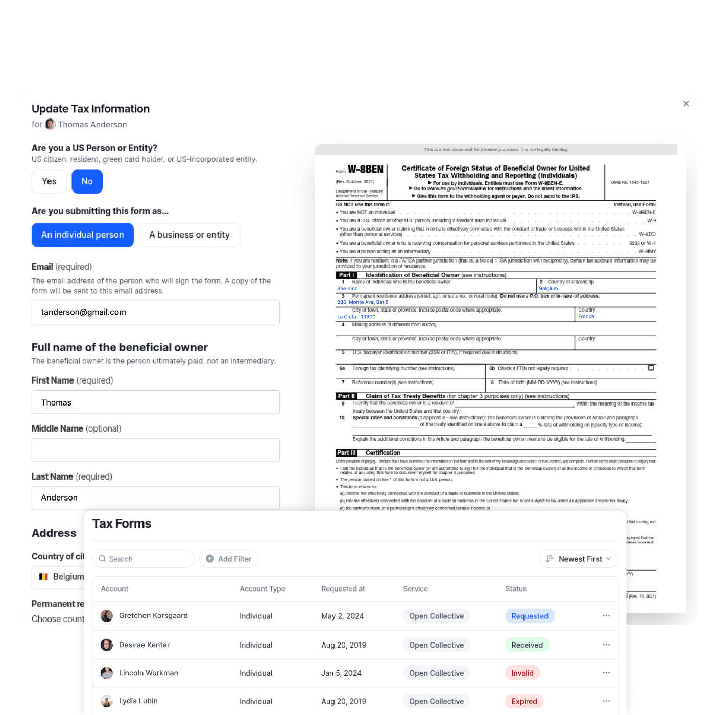 Collect tax forms